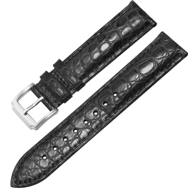 Crocodile Skin Genuine Leather Watch Band with Needle & Butterfly Buckle for