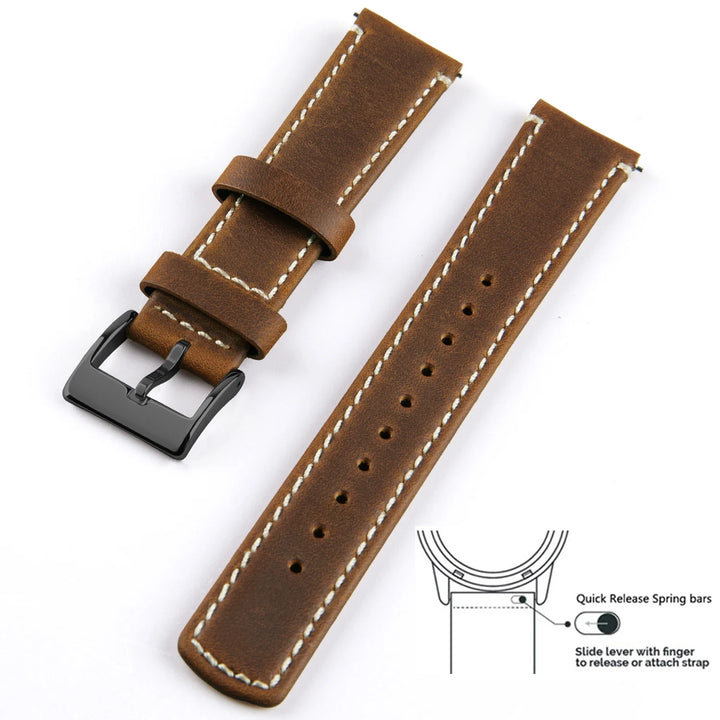 Genuine Top Grain Leather Quick Release Watch Band 20–22mm for Samsung Galaxy Watch