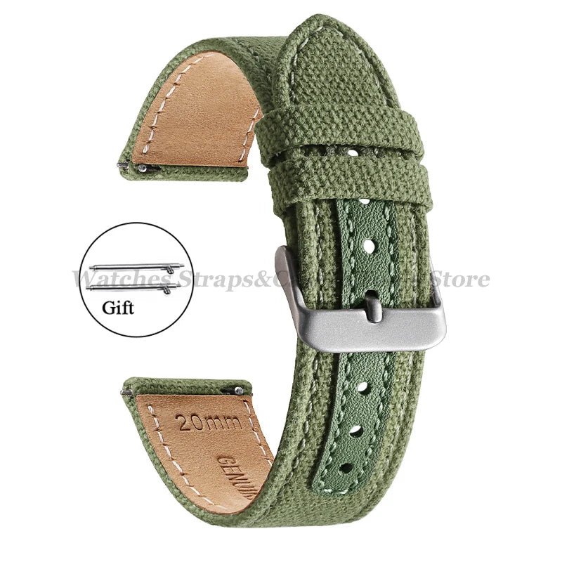 Canvas Band Leather Watchband 20mm for Army Military Quick Release Universal Replacement for Omega Sport Nylon Men Watch Straps