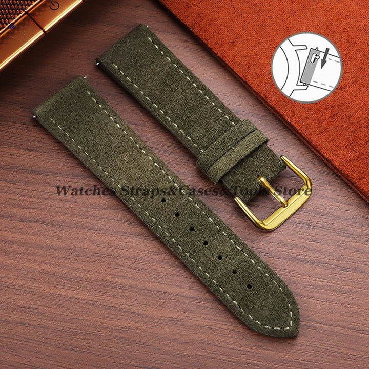 Vintage Suede Cowhide Leather Watch Strap (18–22mm, Quick Release)