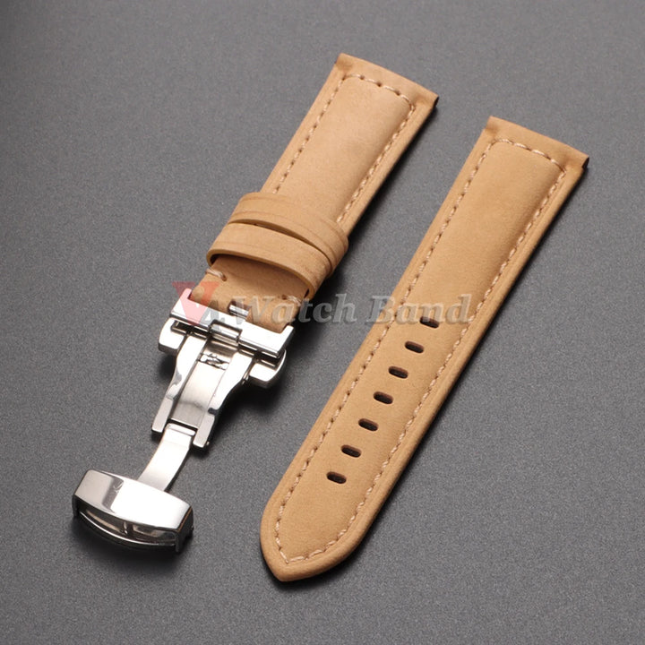 Genuine Calfskin Leather Watchband for Omega Business Watch Band 20mm 22mm 24mm 26mm Butterfly Buckle Stitching Brown Strap