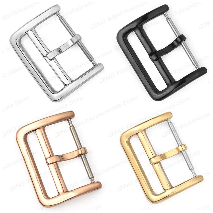 Stainless Steel Metal Watch Buckle 12–22mm (Polished, Silver/Black/Rose Gold)