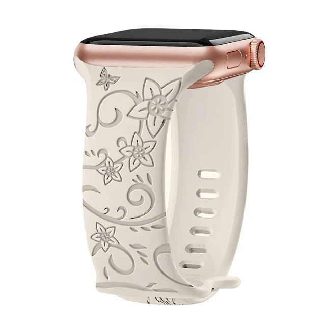 Straps For Apple Watch Band 44mm 42mm 41mm 40mm 45mm 49mm 46mm Floral Engraved bracelet correa iwatch series 10 9 7 SE 6 8 Ultra