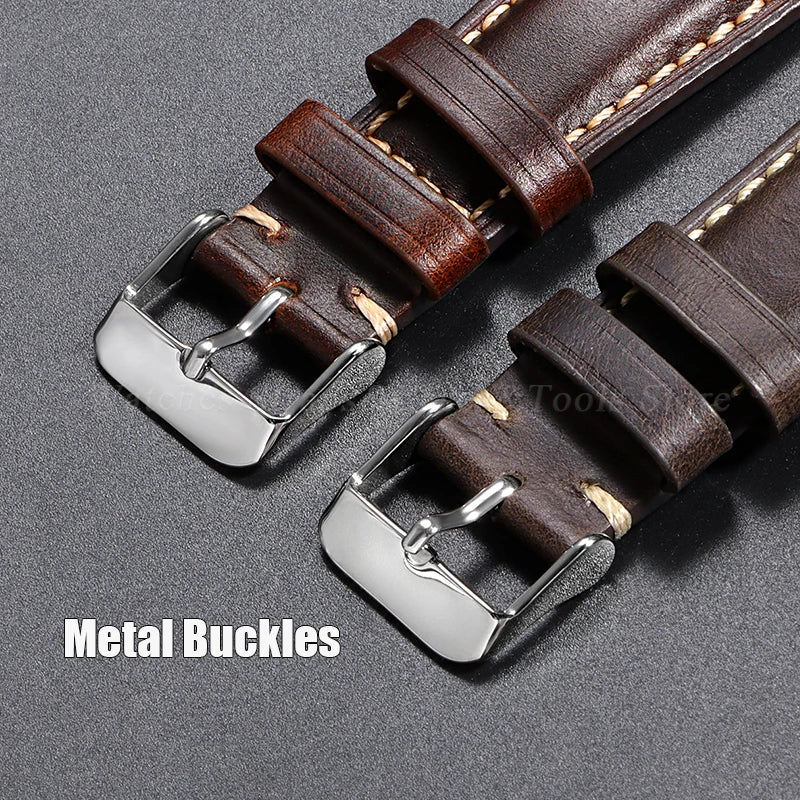 Vintage Oil Wax Leather Watch Strap – Brown Cowhide (18-22mm)