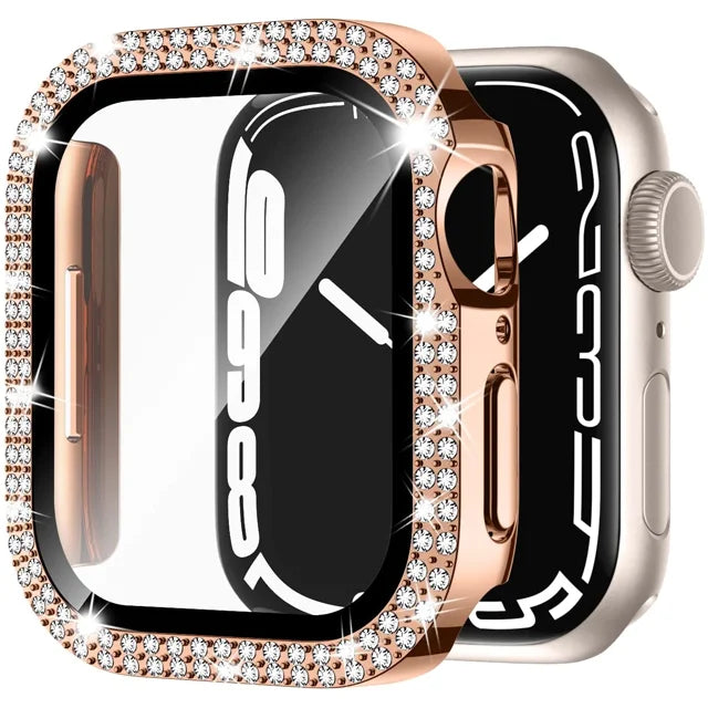Glass+Cover For Apple Watch Case 45mm 44mm 41mm 40mm 38 42mm Bling Diamond bumper+Screen Protector iwatch series 9 8 7 5 6 4 SE