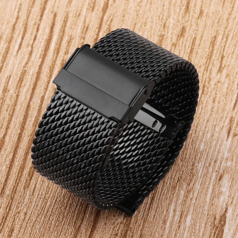 1.0mm Milanese Mesh Stainless Steel Watch Strap – 18–24mm, Quick-Release with Folding Buckle