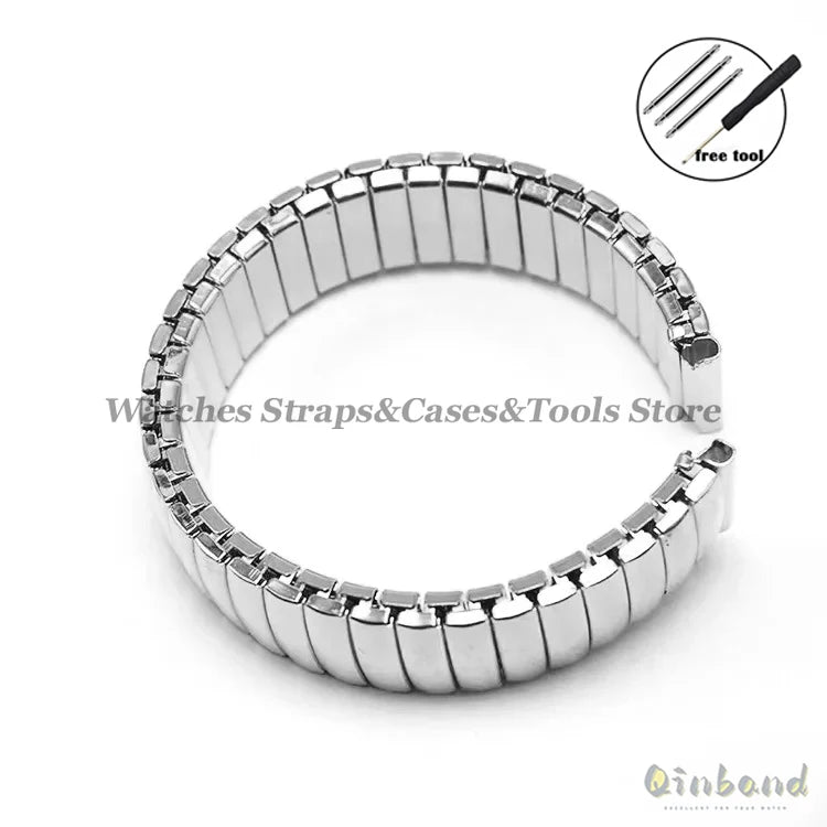 12 14 16 18 20mm 22mm Stretch Expansion Stainless Steel Watch Band Retractable Strap Metal Elastic Band Accessories Men Bracelet