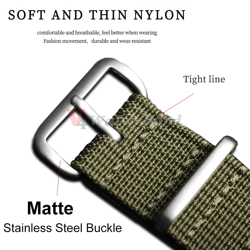 Ribbed Nylon Watch Band 18–22mm (Military Style)