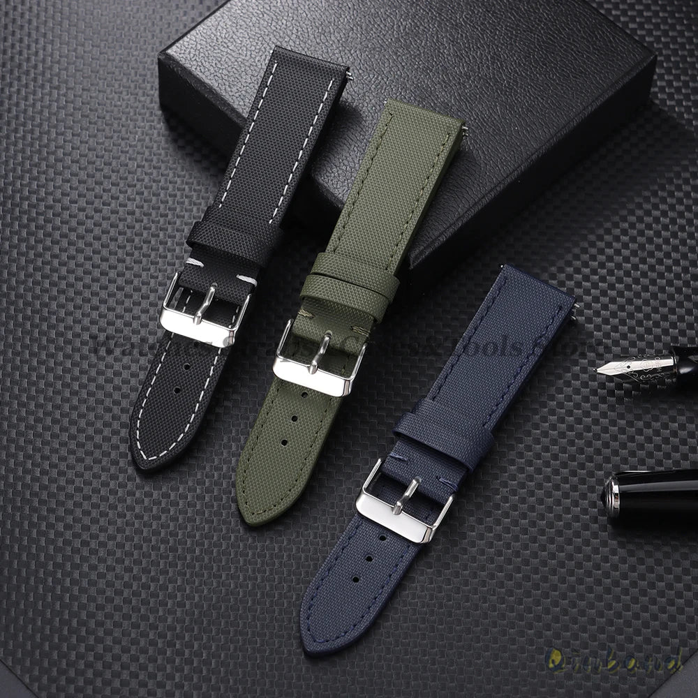 20mm 22mm Sailcloth Nylon Watchband for Samsung Galaxy Watch8/7/6/5 Watch Men Women Quick Release Leather Waterproof Watch Strap