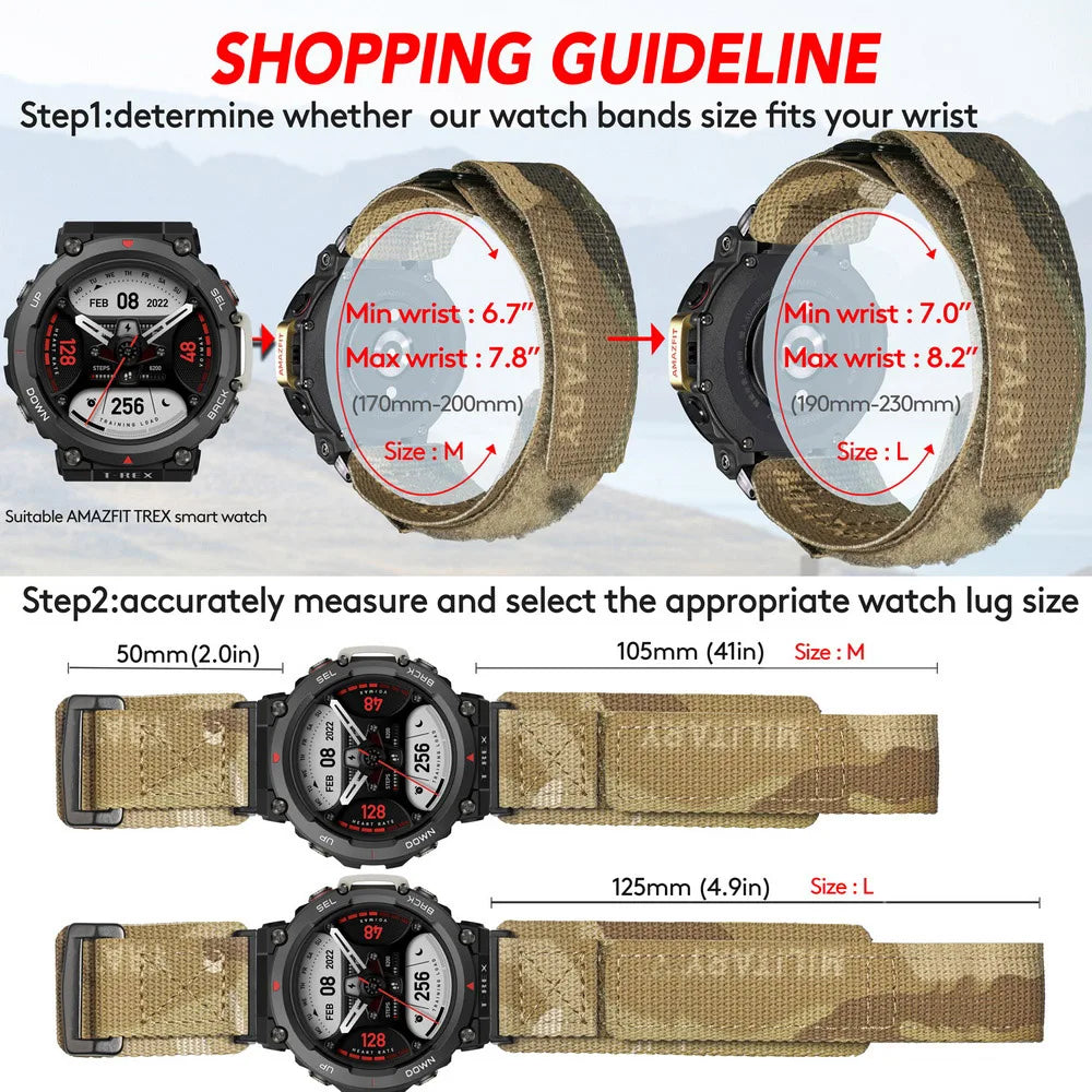 Hemsut Watch Bands For Huami Amazfit T-Rex 2/T-Rex 3/Pro Millitary Camouflage Nylon Sports Strap With Woven Loop Design
