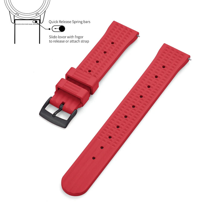 Premium Grade Waffle FKM Watch Band 20mm 22mm Quick Release Fluoro Rubber Waffle Watch Strap For Traditional Diving Watch