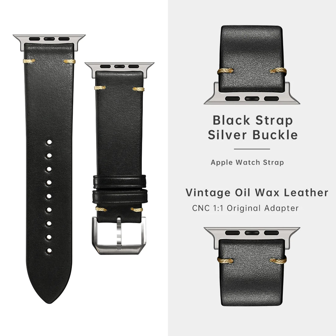 Leather Watch Band for Apple Watch, Ultra 49mm, Series 10 9, 8, 7, SE, 45mm, 44mm, 41mm, 40mm, Vegetable Tanned Leather Strap