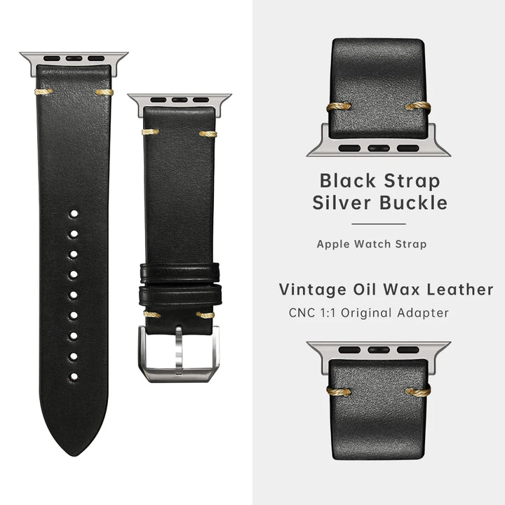 Leather Watch Band for Apple Watch, Ultra 49mm, Series 10 9, 8, 7, SE, 45mm, 44mm, 41mm, 40mm, Vegetable Tanned Leather Strap