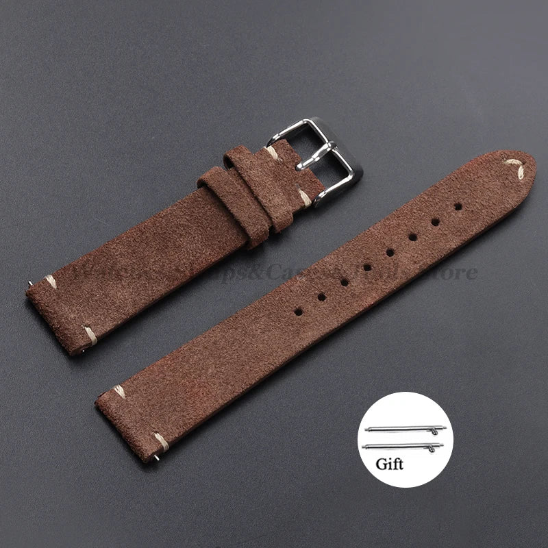 Vintage Suede Leather Watch Band 14–22mm for Omega & Seiko (Handmade,