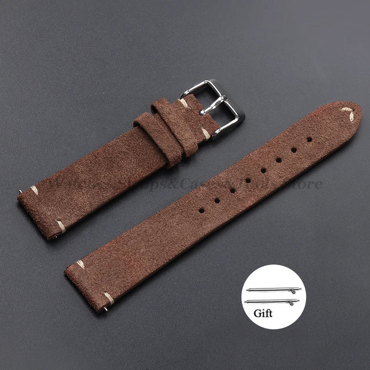 Vintage Suede Leather Watch Band 14–22mm for Omega & Seiko (Handmade,