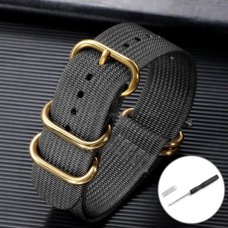 5-Ring Gold Buckle Nylon Watch Band