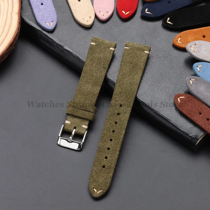 Vintage Suede Leather Watch Band 14–22mm for Omega & Seiko (Handmade,