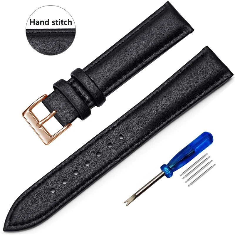 Genuine Leather Watch Strap – Smooth Finish (SS Buckle, 12–22mm)