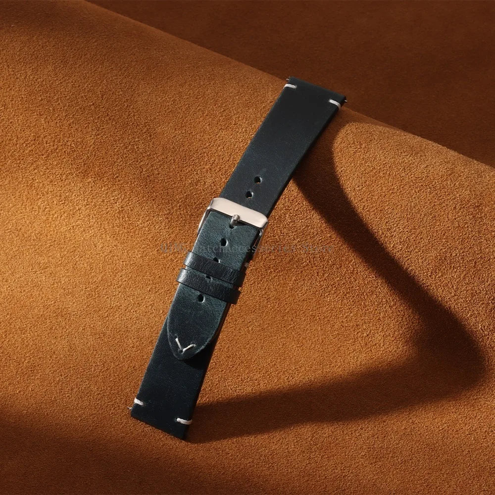 Title: Vintage Oil Wax Leather Watch Band 18–22mm (Quick Release, Unisex)