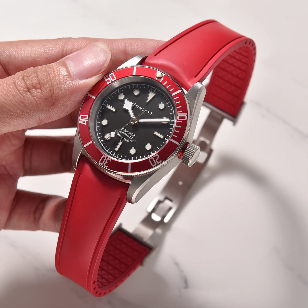 Premium Grade Curved Rubber CTS Strap 20mm 22mm Quick Release Butterfly Buckle Watch Bands FKM Rubber Strap For Cut To Size