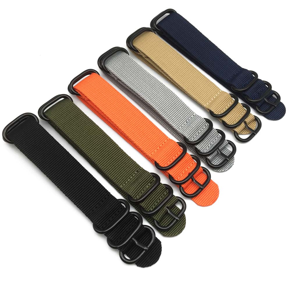 Multicolor Nylon Watch Strap 18–24mm (Black Buckle)