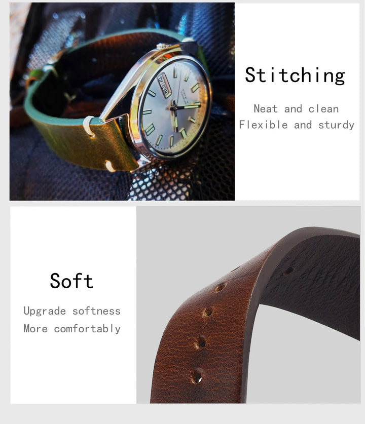 Wax Genuine Leather Watch Band 18–24mm