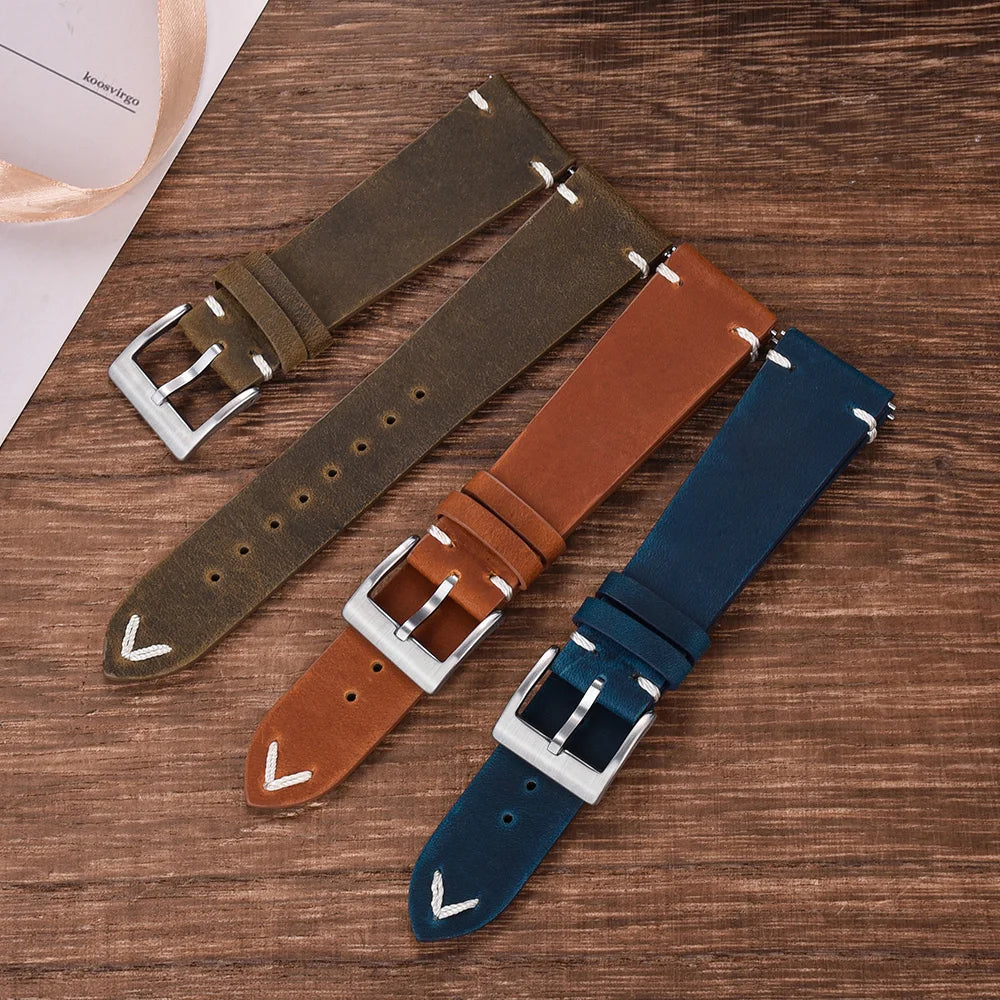 18mm20mm 22mm Crazy Horse Leather Watch Strap Quick Release Leather Band Watch Accessories for Omega Seiko Cartier Belt Bracelet