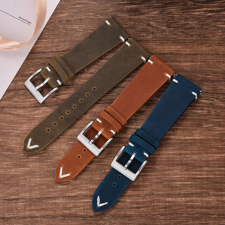 18mm20mm 22mm Crazy Horse Leather Watch Strap Quick Release Leather Band Watch Accessories for Omega Seiko Cartier Belt Bracelet