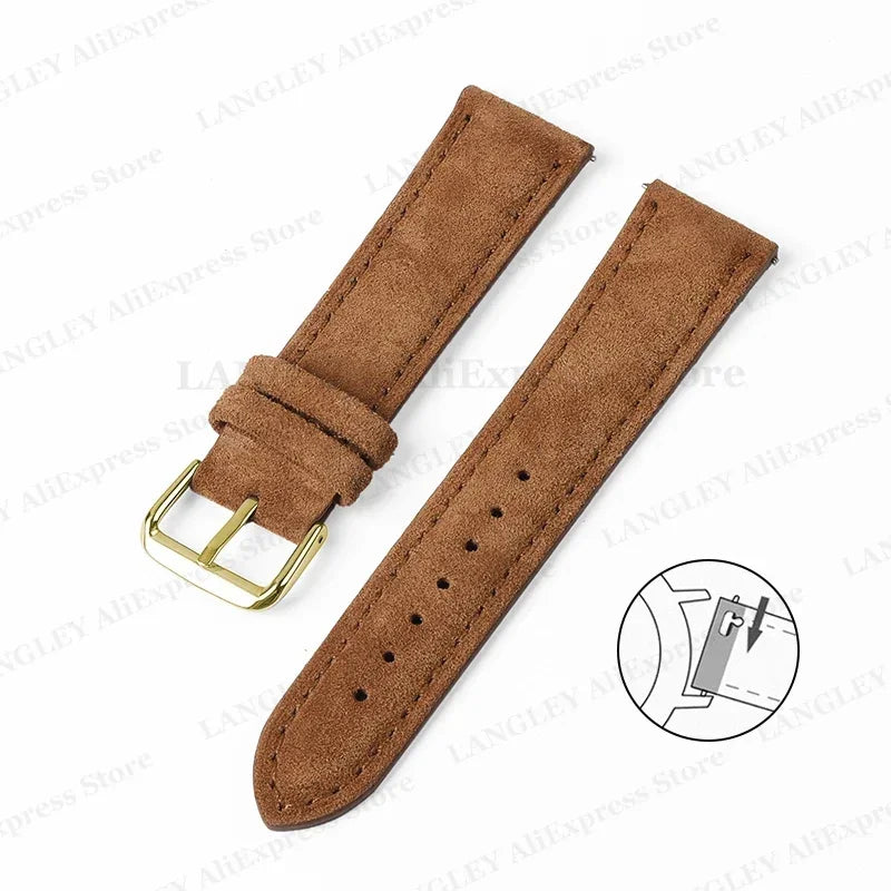 Vintage Suede Leather Watch Strap – 18/20/22mm, Quick Release