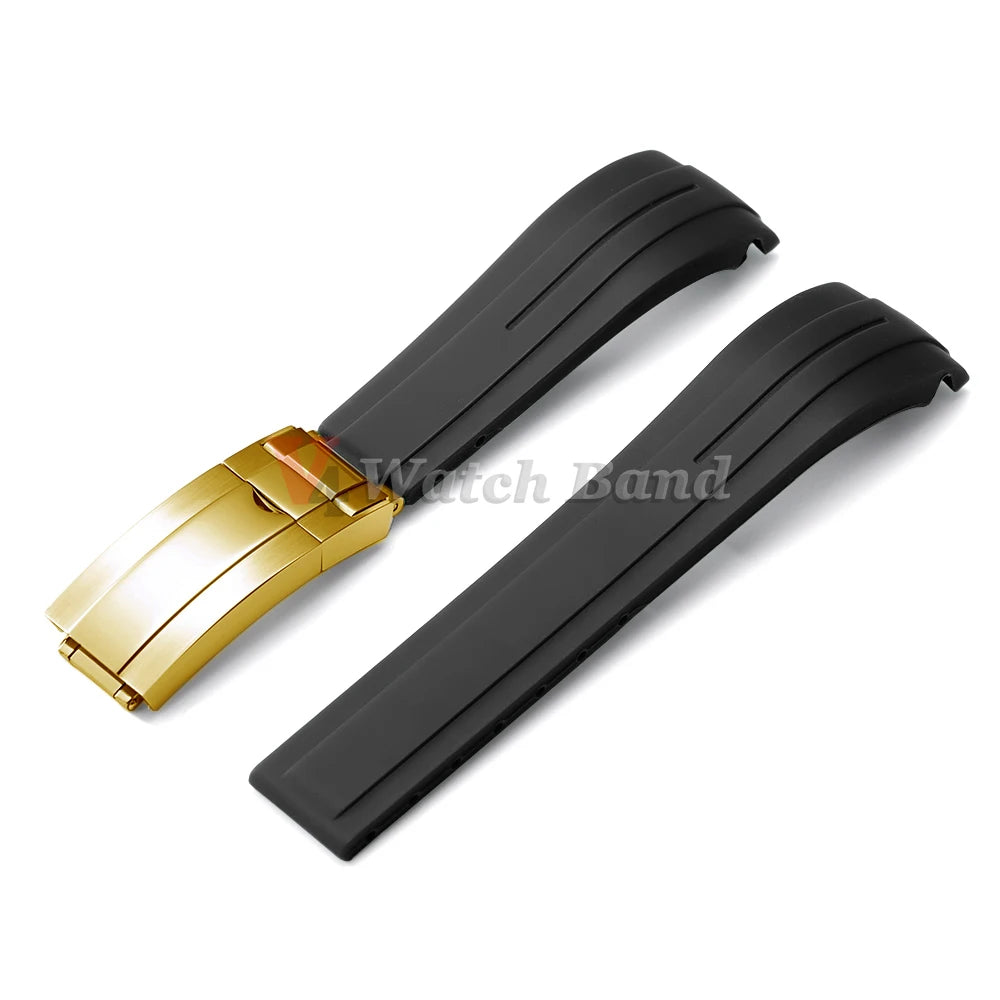 Curved End Rubber Watch Strap 20mm 21mm 22mm for Rolex for Water Ghost Waterproof Silicone Wrist Band Folding Buckle Bracelet