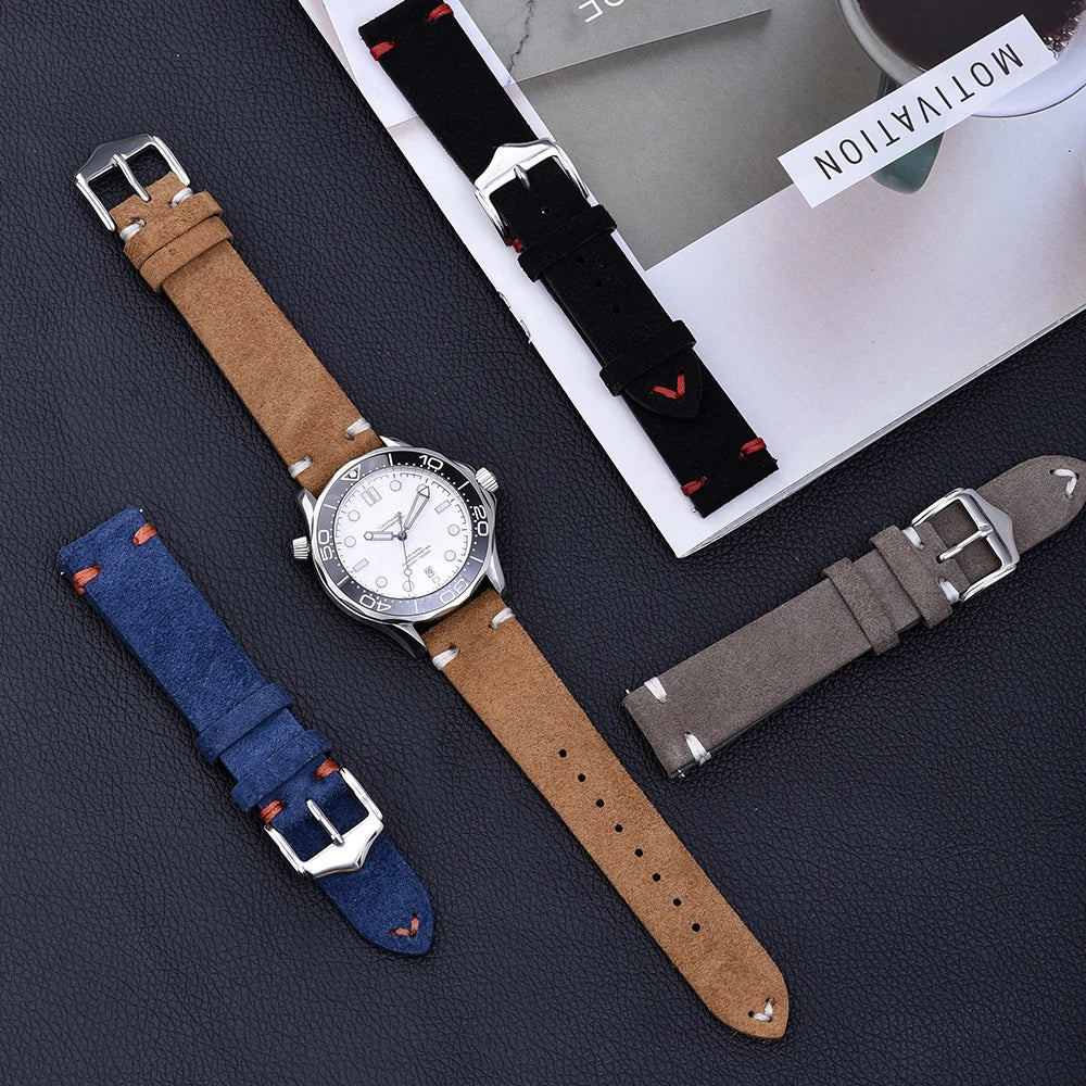 Vintage Suede Leather Watch Strap – 20-22mm Quick Release
