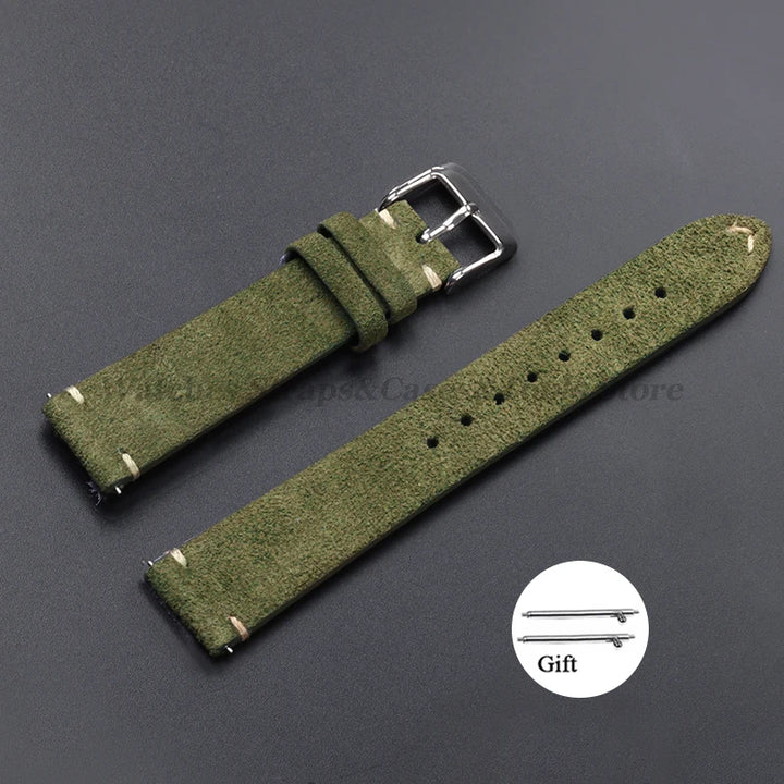 Vintage Suede Leather Watch Band 14–22mm for Omega & Seiko (Handmade,