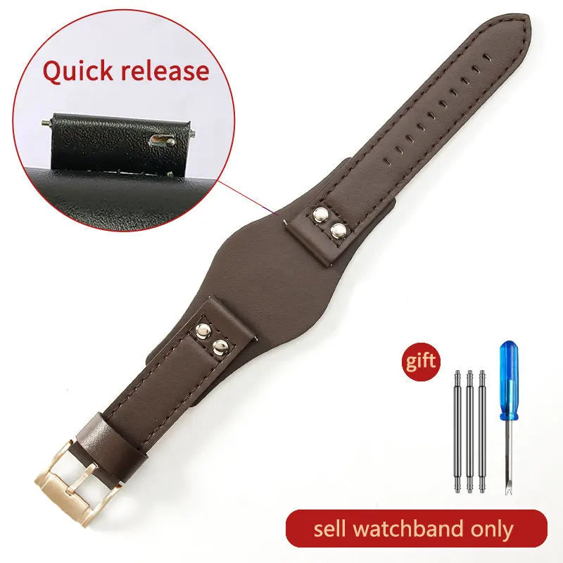 Genuine Leather Watch Strap for Fossil 22mm – Black & Brown, Rivet Style