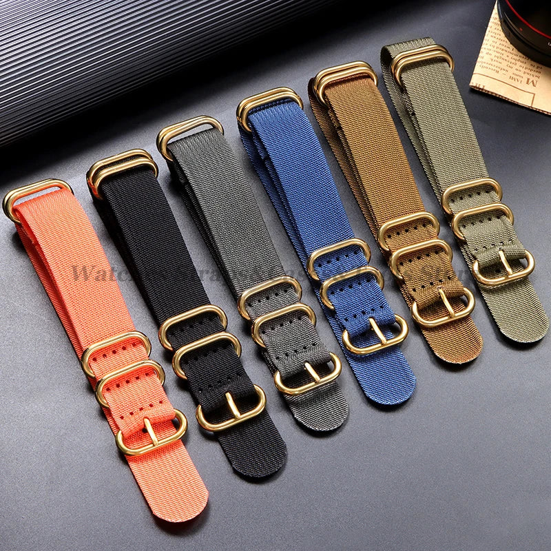 Sailcloth Nylon Watch Strap with Ring Buckle (18–24mm)