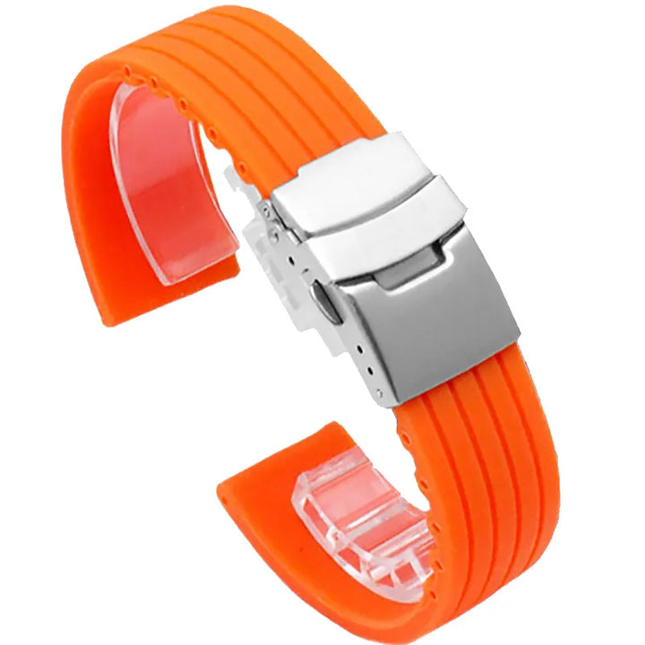 Silicone Rubber Watch Strap with Deployment Buckle (18–24mm)