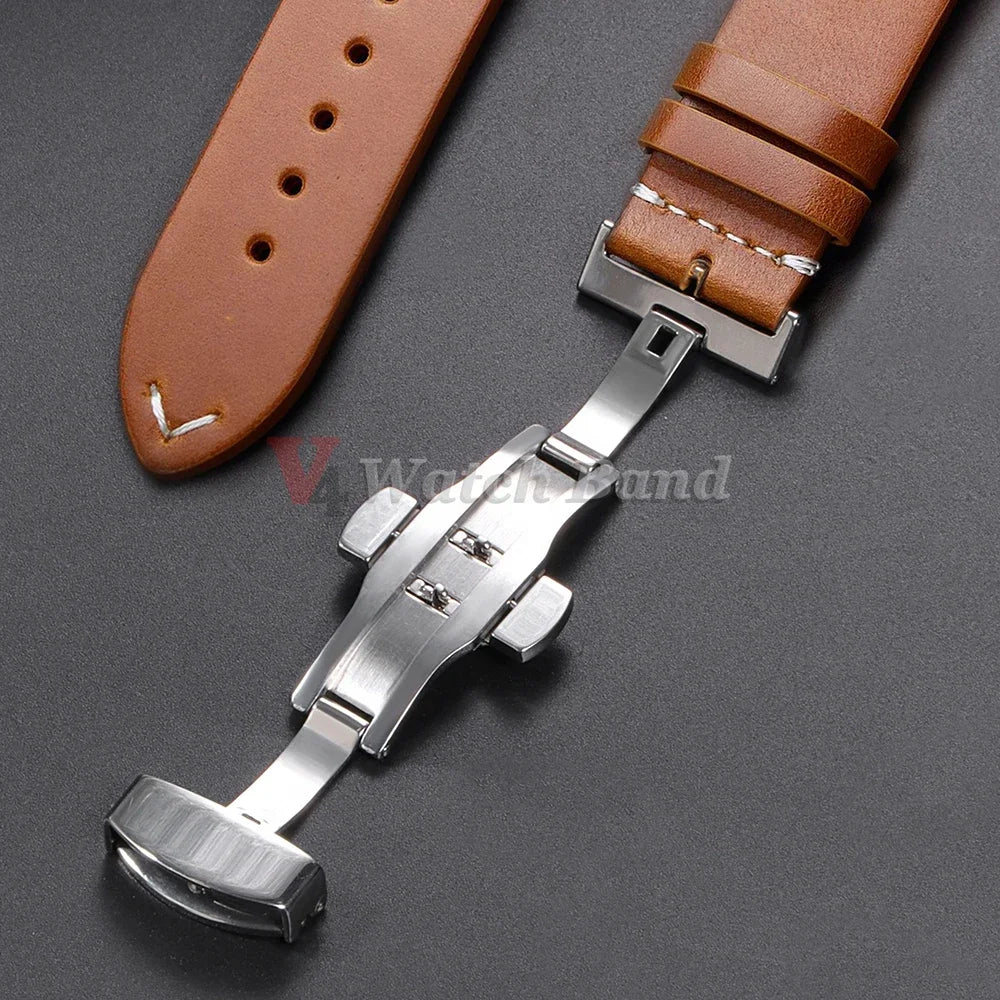 Seiko Vintage Oil Wax Leather Watch Strap – 18–24mm, Butterfly Buckle