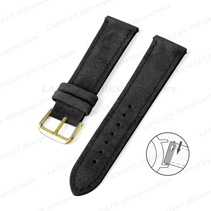Vintage Suede Leather Watch Strap – 18/20/22mm, Quick Release