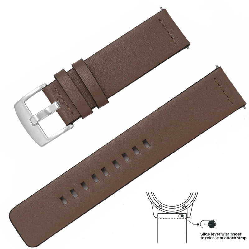Genuine Leather Quick Release Watch Band 20–22mm for Huawei & Samsung Galaxy 45/46mm