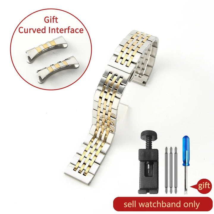 Stainless Steel Watch Strap for Tissot – 14–20mm, Silver & Rose Gold