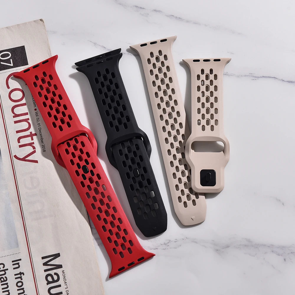 FKM Rubber Strap For Apple Watch Ultra 2 Band 49mm 9 8 7 45mm 41mm Rubber Bracelet Wristband iWatch 6 5 4 SE 44mm 40mm 42mm Band