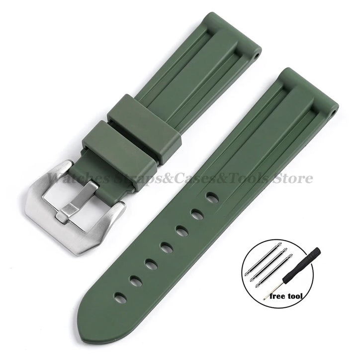 FKM Fluororubber Strap Watchband For Panerai 111 386 441 22mm 24mm Bracelet for Seiko for Tissot Men's Waterproof High Quality