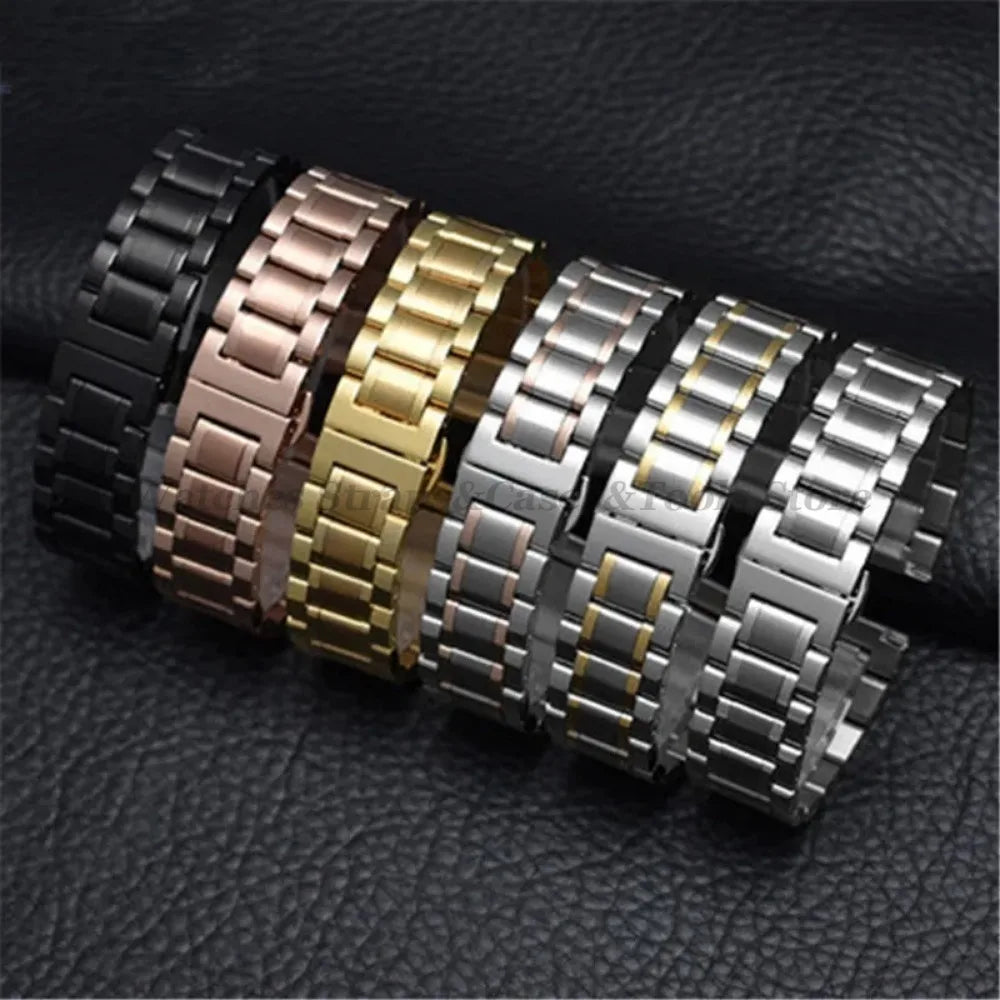 Curved-End Stainless Steel Watch Strap – 12–24mm, Butterfly Clasp