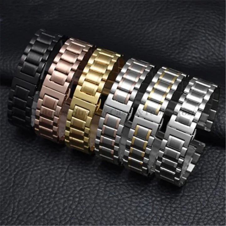 Curved-End Stainless Steel Watch Strap – 12–24mm, Butterfly Clasp
