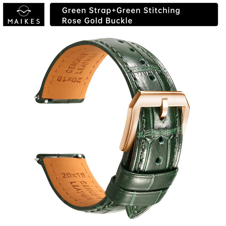 MAIKES Luxury Leather Watch Strap Quick Release Accessories For Rolex Omega IWC Watchbands Green 19mm 20mm 21mm 22mm Watch Band