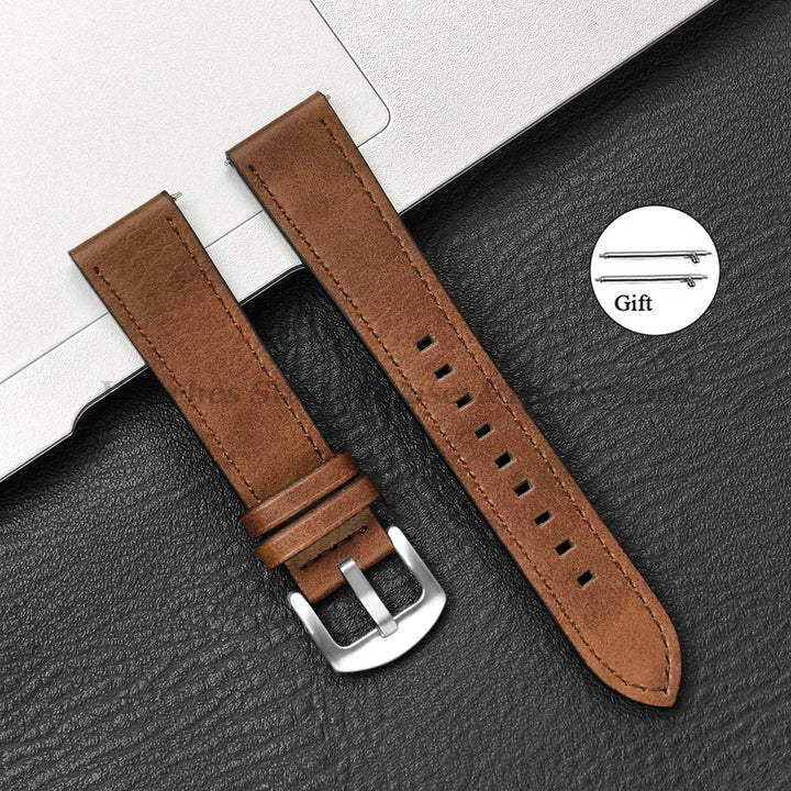 Leather Strap for Samsung Galaxy & Huawei Watches – Vintage Brown (20/22mm)
