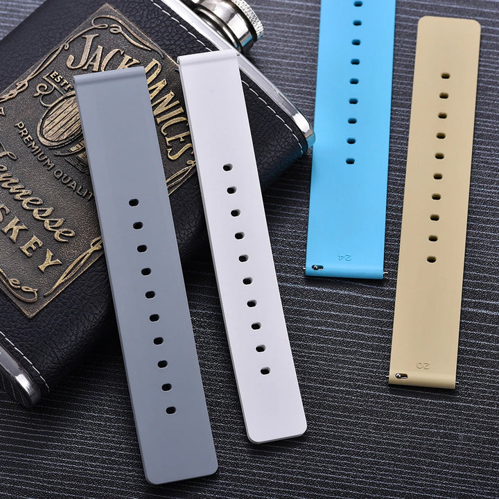 Premium Grade Flat Smooth FKM Rubber Watch Strap 16mm 18mm 20mm 22mm 24mm Soft Quick Release Rubber Watch Bands