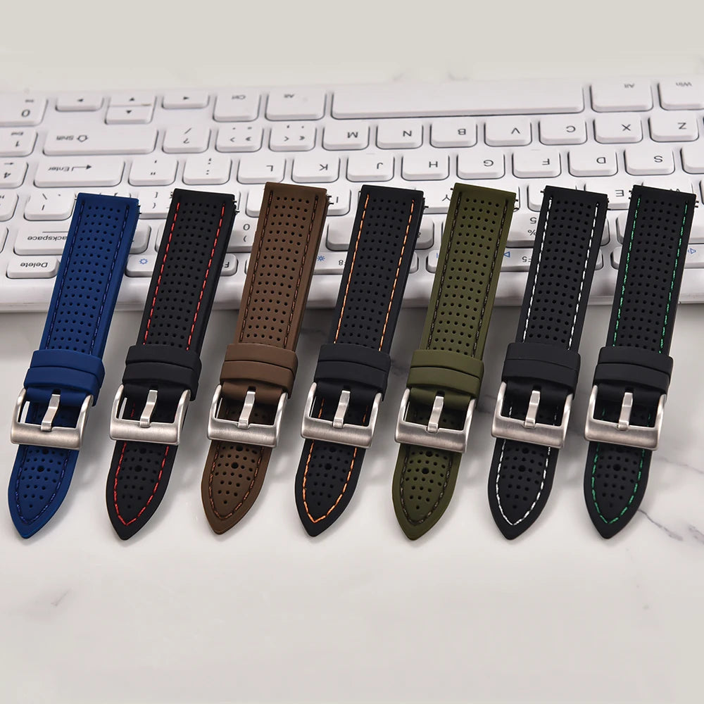 JUELONG Premium Porous Design Soft Rubber Watch Strap Perfect Fit Flat End Universal Quick Release Watch Strap 18mm 20mm 22mm
