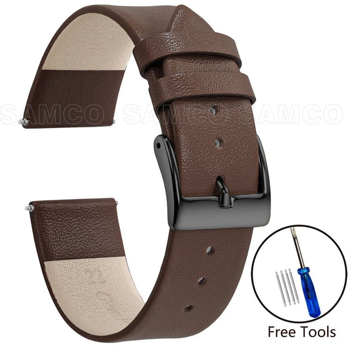 Genuine Leather Minimalist Thin Elegant Apple Watch Band 12–22mm (Soft Wrist Bracelet)
