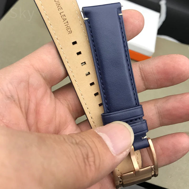 Genuine Leather Watch Strap for Fossil (22/24mm, Dark Blue)