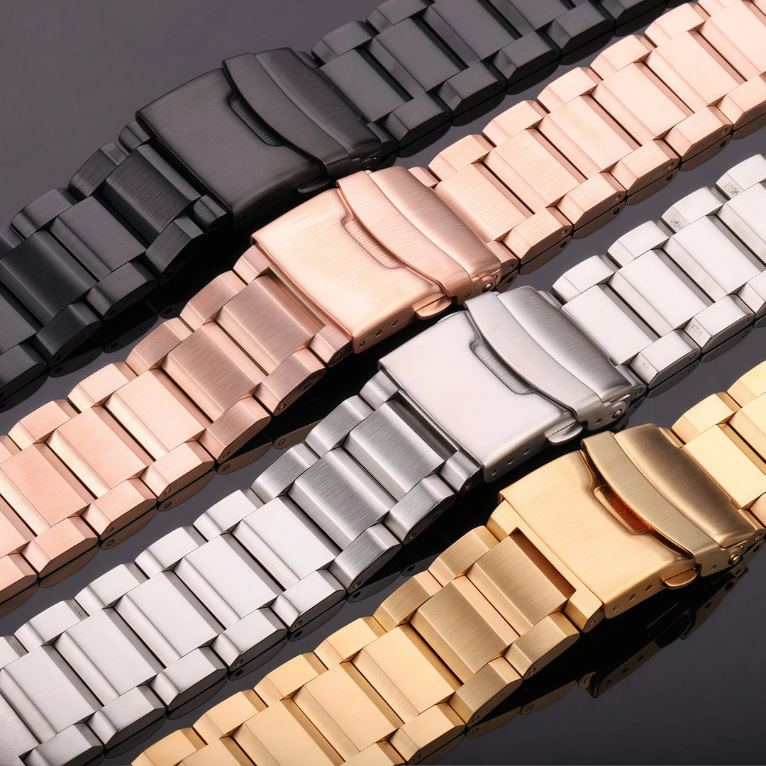 Stainless Steel Watch Strap 18–24mm Blue/Black/Gold